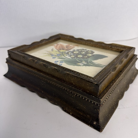 Wooden‎ Botanical Antique Floral Vanity Box, Jewelry, Trinkets, Etc. - Picture 6 of 7